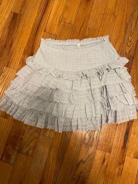 American Eagle Outfitters Light Gray Tiered Eyelet Ruffle Mini Skirt